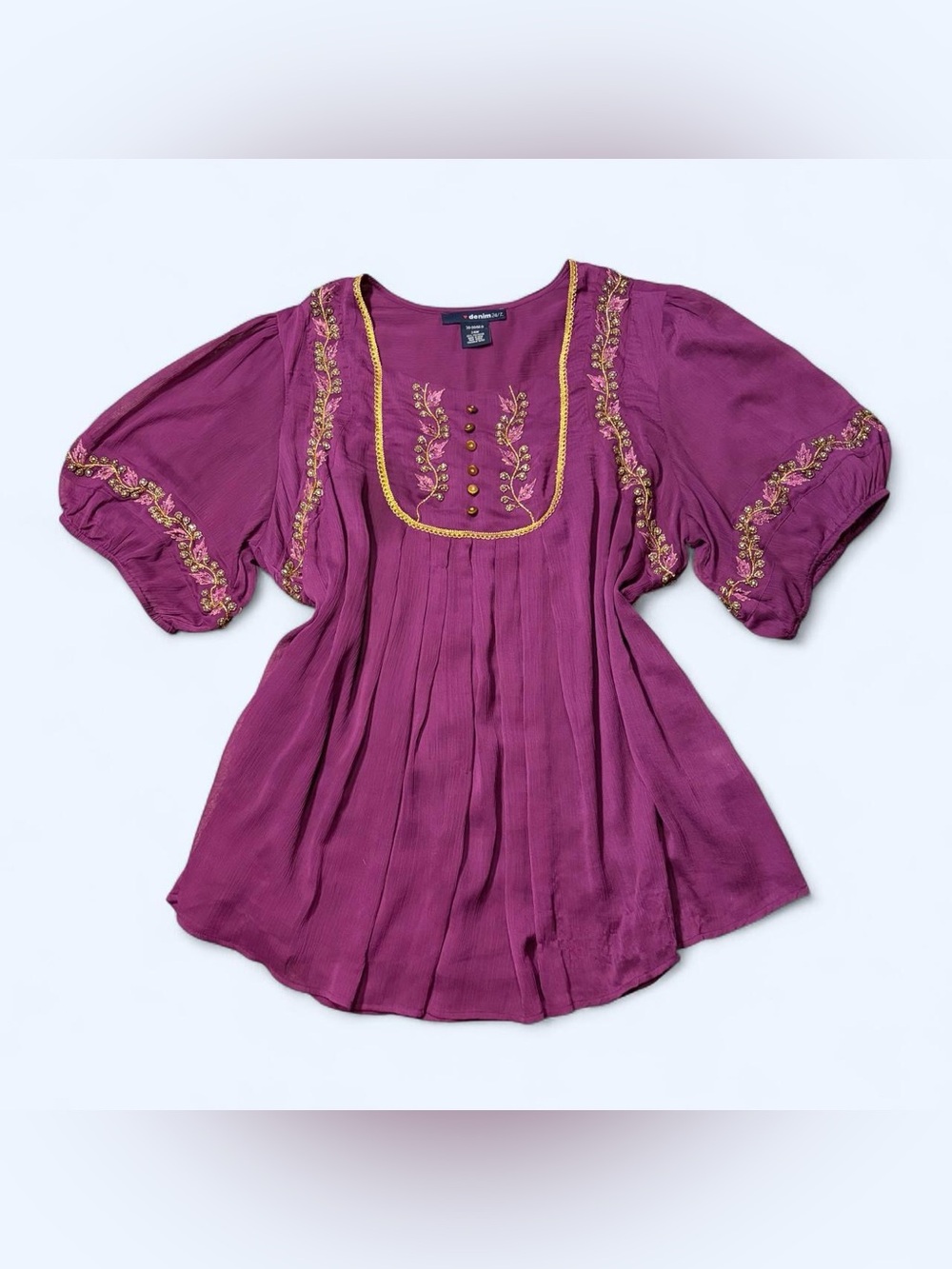 Whimsigoth Floral Beaded Babydoll Top by Denim 24/7!